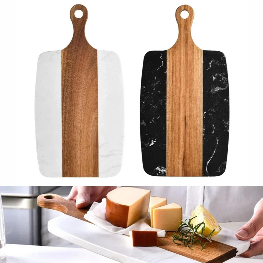 Kitchen Cutting Board Marble And Wood Cheese Board 2-In-1 Design Steak Fruit Cheese Meat Bread Baking Food Serving Tray