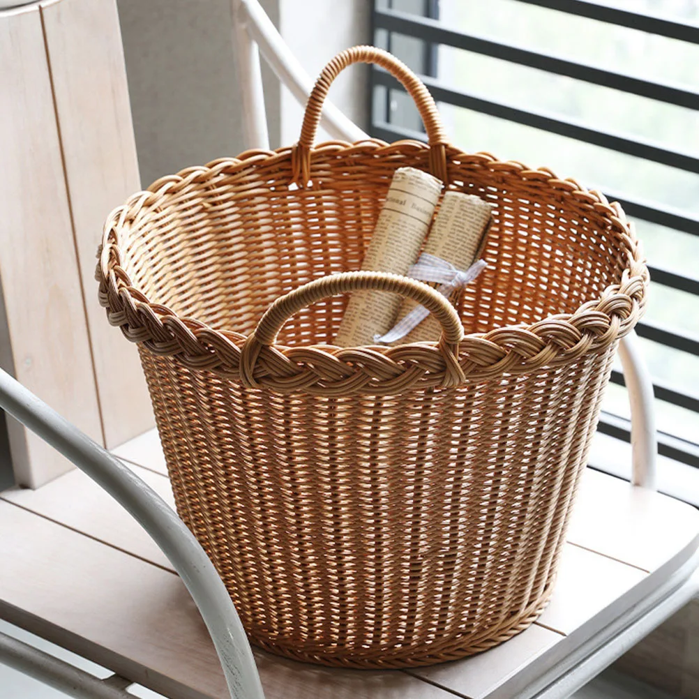 مقلد الروطان المنسوجة سلة الغسيل مقبض محمول النمط الياباني تخزين الزخرفية 120 سنتيمتر سلال الغسيل #3