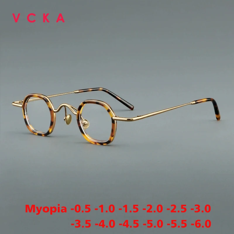 

VCKA High Quality Retro Small frame Acetate+Titanium Myopia Glasses Women Eyeglasses Custom Prescription lens -0.50 to -6.0