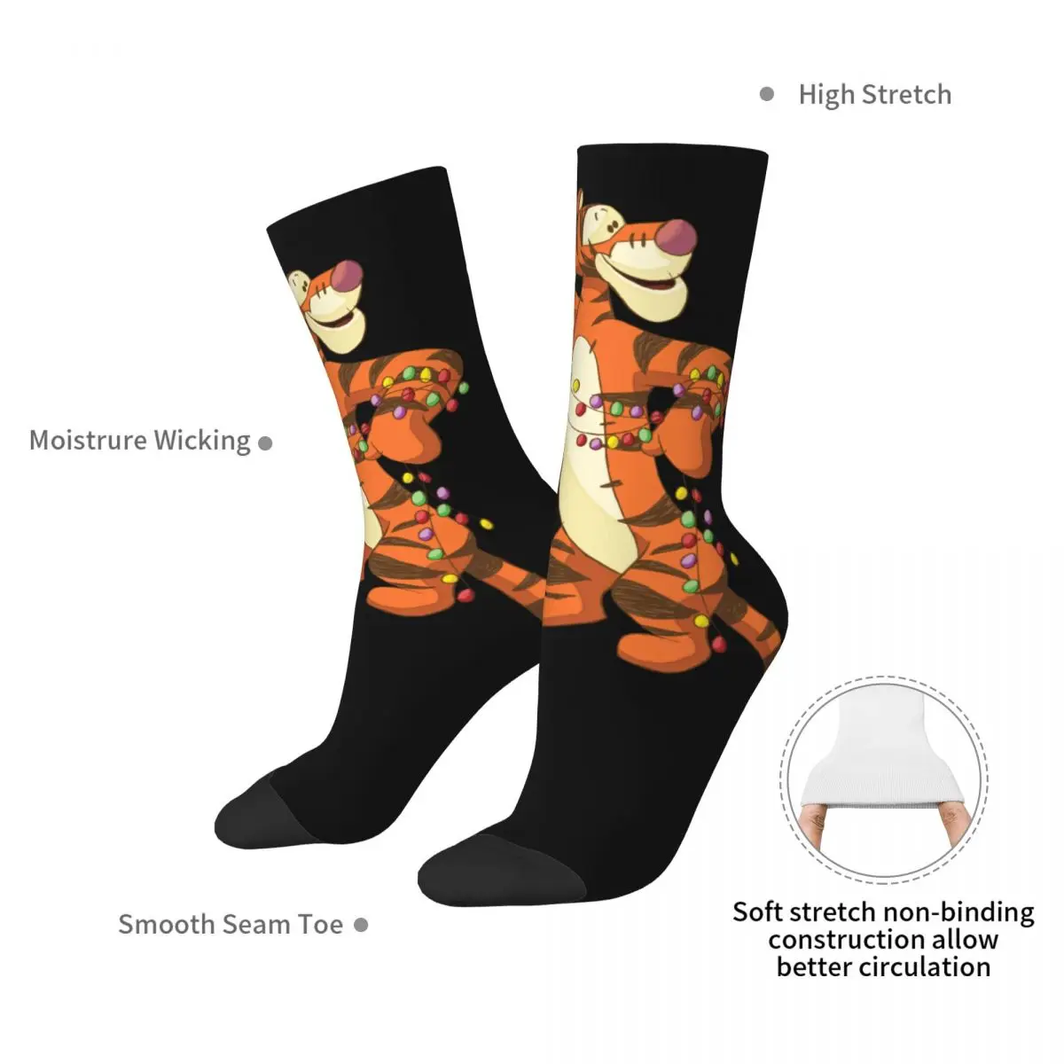 Cool Winnie The Pooh Tigger Luces navideñas Calcetines de baloncesto Calcetines largos de poliéster para mujeres y hombres antideslizantes