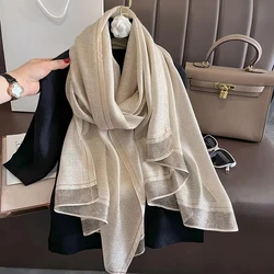 2024 Luxury Brand Women Fashion Scarf Plain Solid Silk Linen Shawls Scarves Summer Lady Bandanas Foulard Hijab