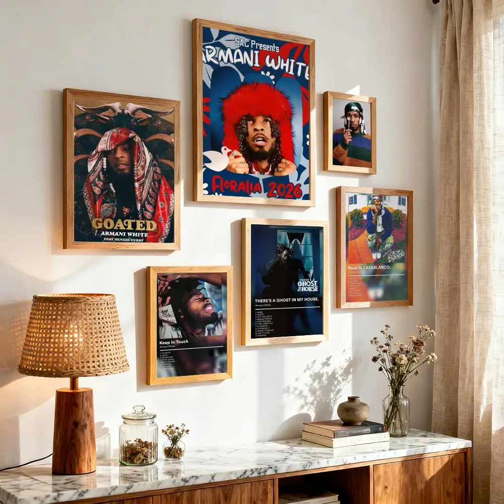 Famous Rapper A-Armani White Poster Modern Minimalist Wall Art Prints for Bedroom Living Room Aesthetic Contemporary Decor Gift