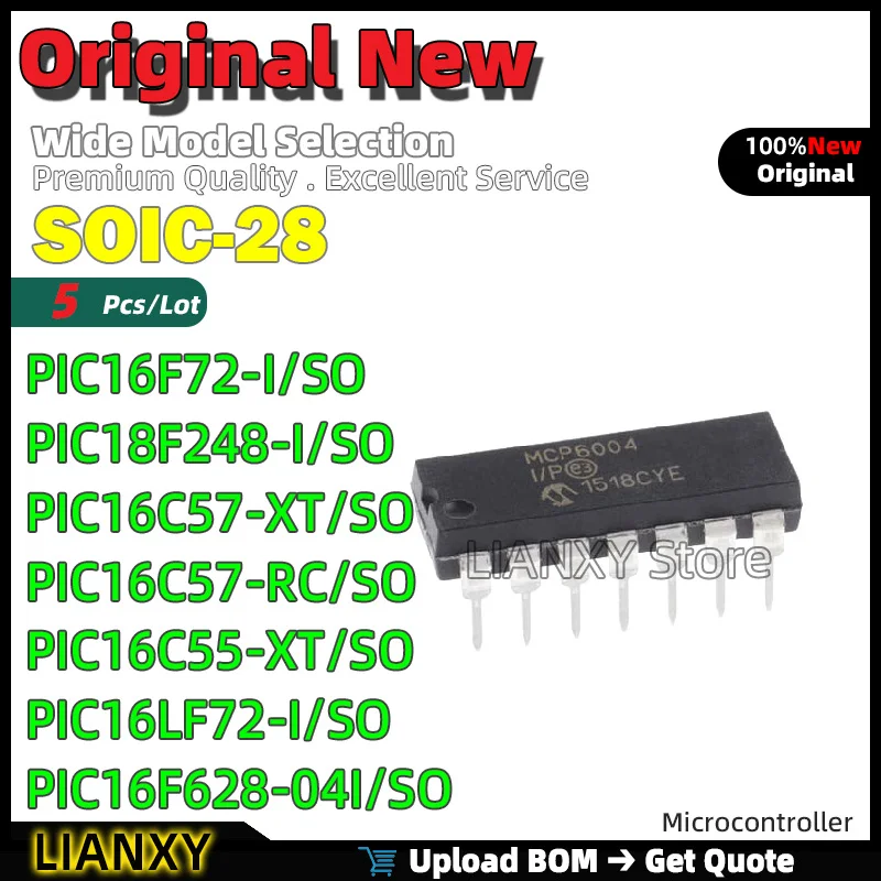 5pcs SOIC-28 PIC16F72-I/SO PIC18F248-I/SO PIC16C57-XT/SO PIC16C57-RC/SO PIC16C55-XT/SO PIC16LF72-I/SO PIC16F628-04I/SO