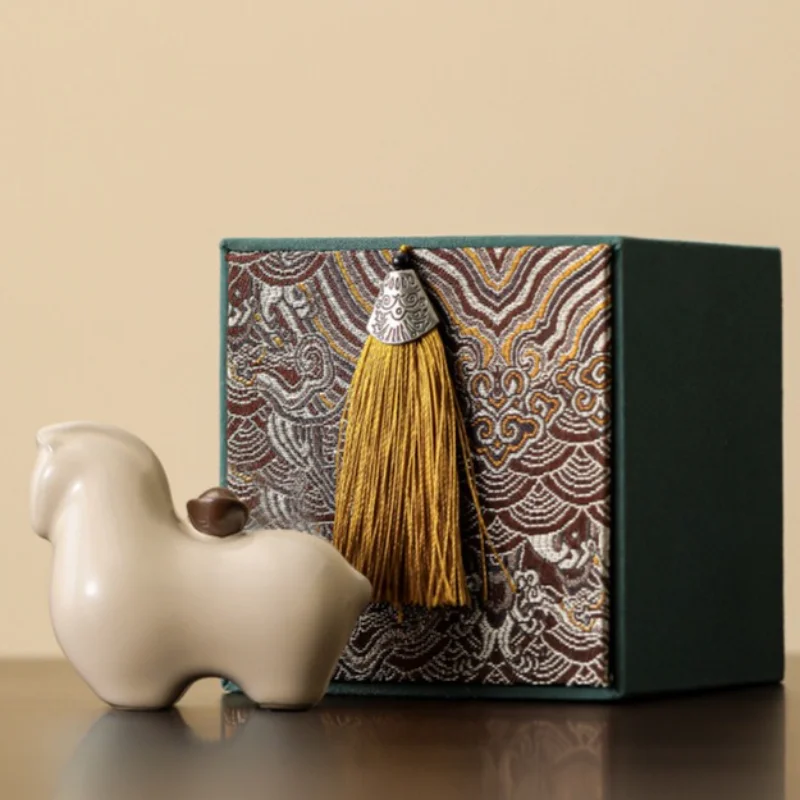 Ru Kiln Ceramic Horse Bringing Wealth Tea Pet Ornament, Chinese Tang Horse Tea Tray Accessory, Premium Home Decoration