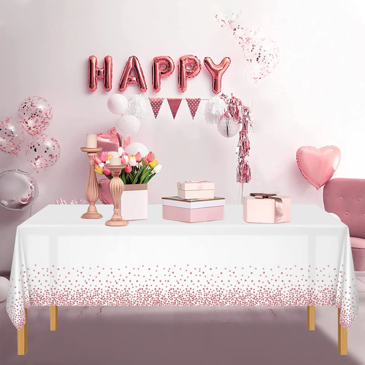 

137*274cm Disposable Tablecloth Wedding Table Decoration Rose Gold Dot Dinner Cloth Birthday Decor Baby Shower Party Decoration