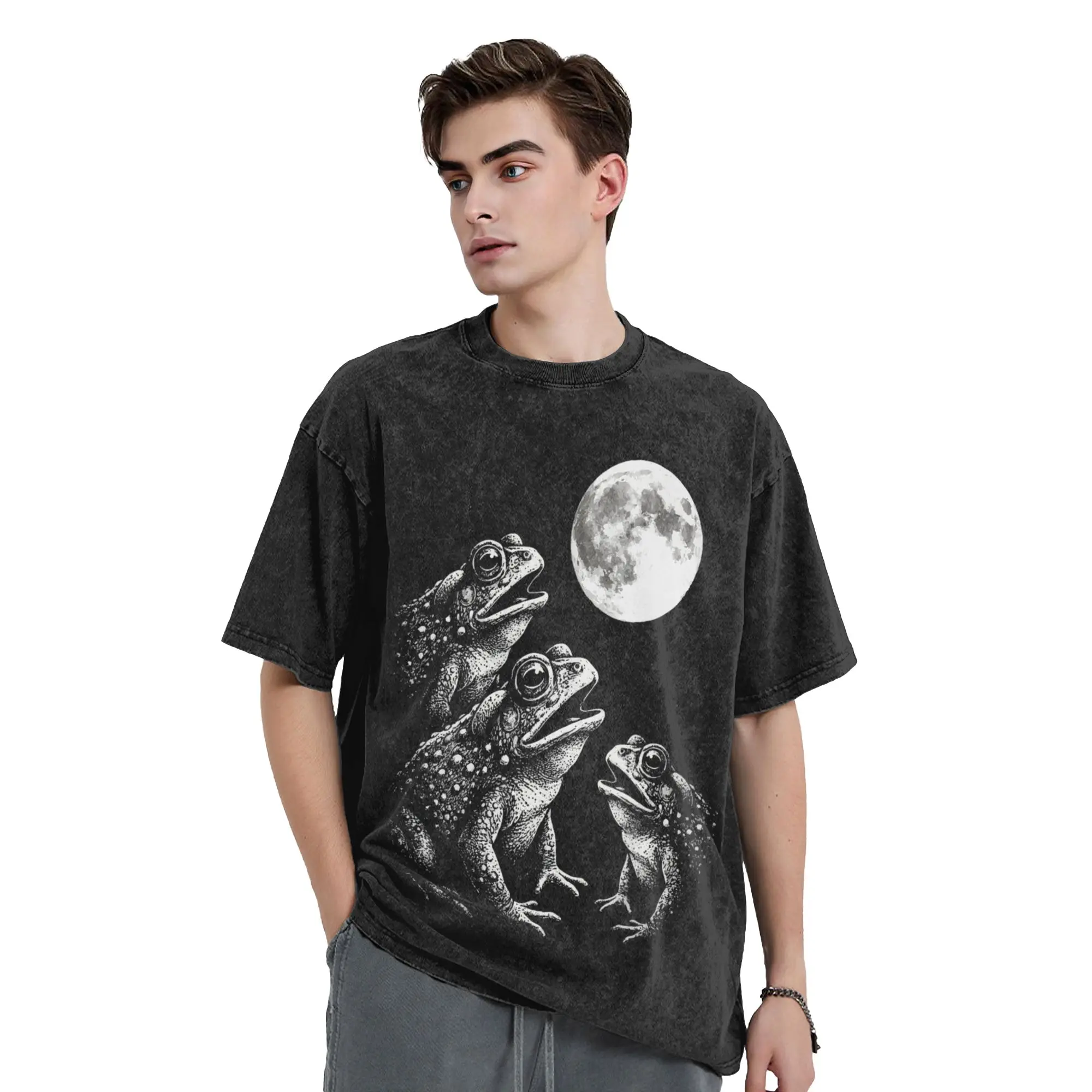 Frog Howling At Moon (2) T-Shirt  Hippie T Shirts Short Sleeve Vintage Tops Beach Cotton O Neck Big Size Tees