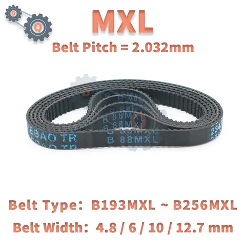 타이밍 벨트 톱니 피치 2.032mm MXL 고무 벨트 폭 4.8 6 10 12.7mm, CNC MXL 벨트 동기 벨트용 B193MXL ~ B256MXL