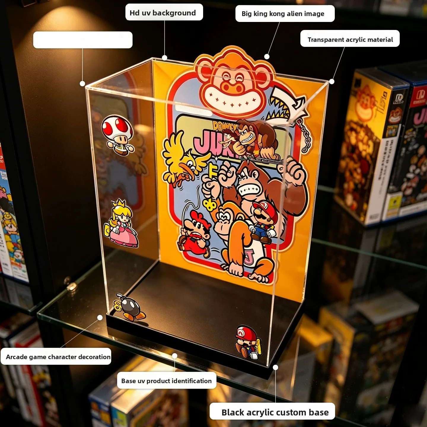 Acrylic Dustproof High-Definition Premium Display Case for LEGO 72051 Donkey Kong Arcade Game Set