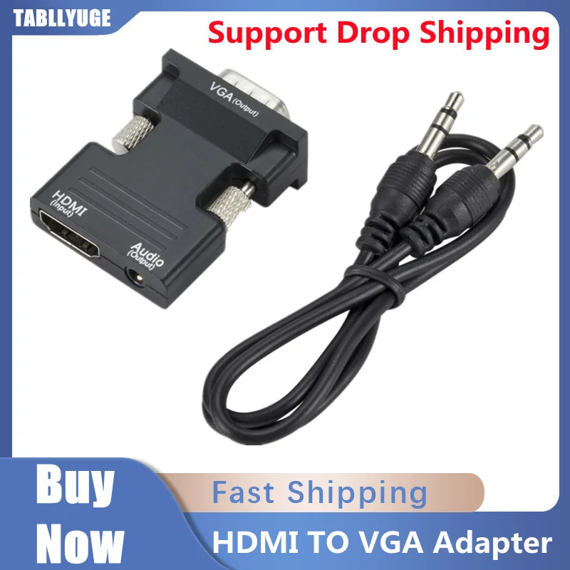 

1080P HDMI-compatible Female To VGA Male Converter 3.5mm Audio Adapter Support Signal Output Convertor with Audio Cable HD2VGA