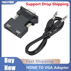 1080P HDMI kompatybilny żeński na VGA męski konwerter 3.5mm Adapter Audio wsparcie konwerter sygnału wyjściowego z kablem Audio HD2VGA