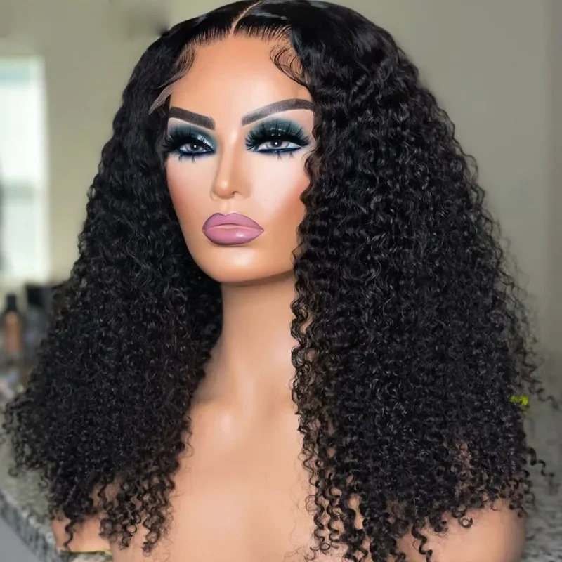 Kinky Curly Lace Front Wig para mulheres negras, macio, longo, cabelo preto do bebê, resistente ao calor, pré-arrancadas diariamente, 180 Densidade, 26"