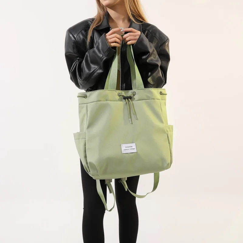 Large Capacity Handbag Couple Casual Trend All-match New Backpack Popular Design Solid Color Drawstring Pocket Student Commuter