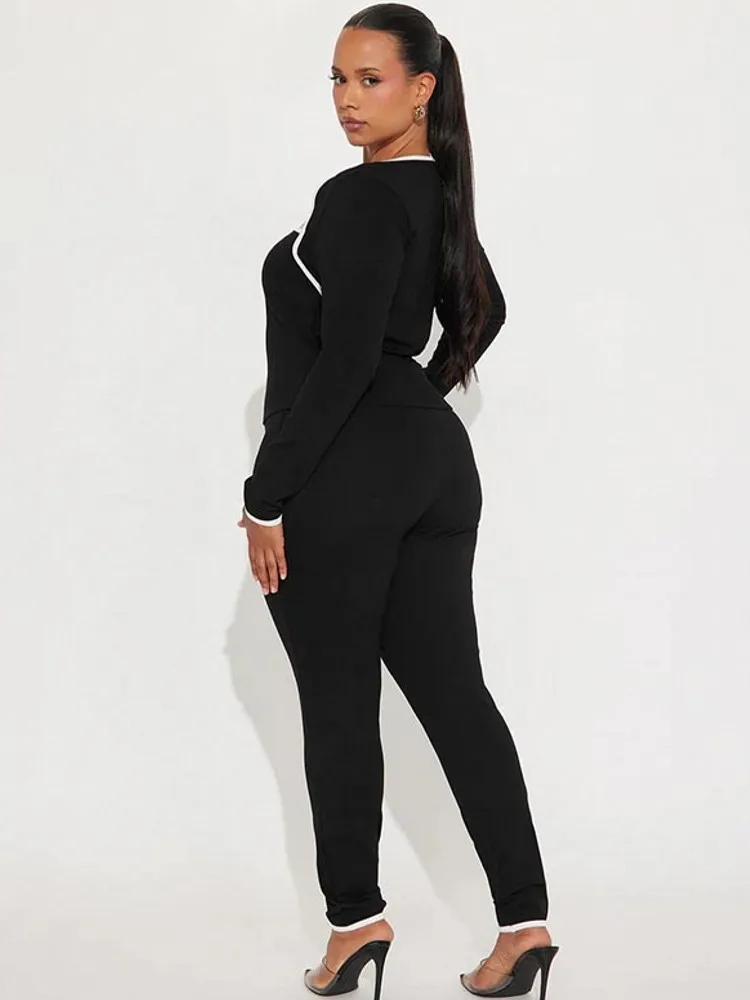 Set da donna 2 pezzi 2025 Autunno Inverno Manica lunga Crop Top e pantaloni Abiti Abiti Set coordinati di moda Completi Tute