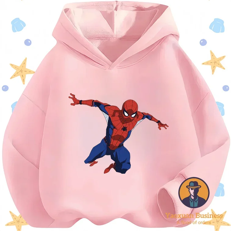 Chique 2025 Homem-Aranha Meninos Moletom Com Capuz Bonito Dos Desenhos Animados Impresso Quente À Prova de Vento Outono Inverno Moda