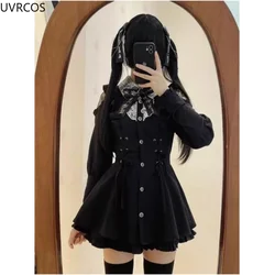 Gothic Y2k Vintage Lolita Style Shirt Dress Women Sweet Lace Patchwork Bow Slim Bandage Dresses Cute Ruffles Fashion Party Dress