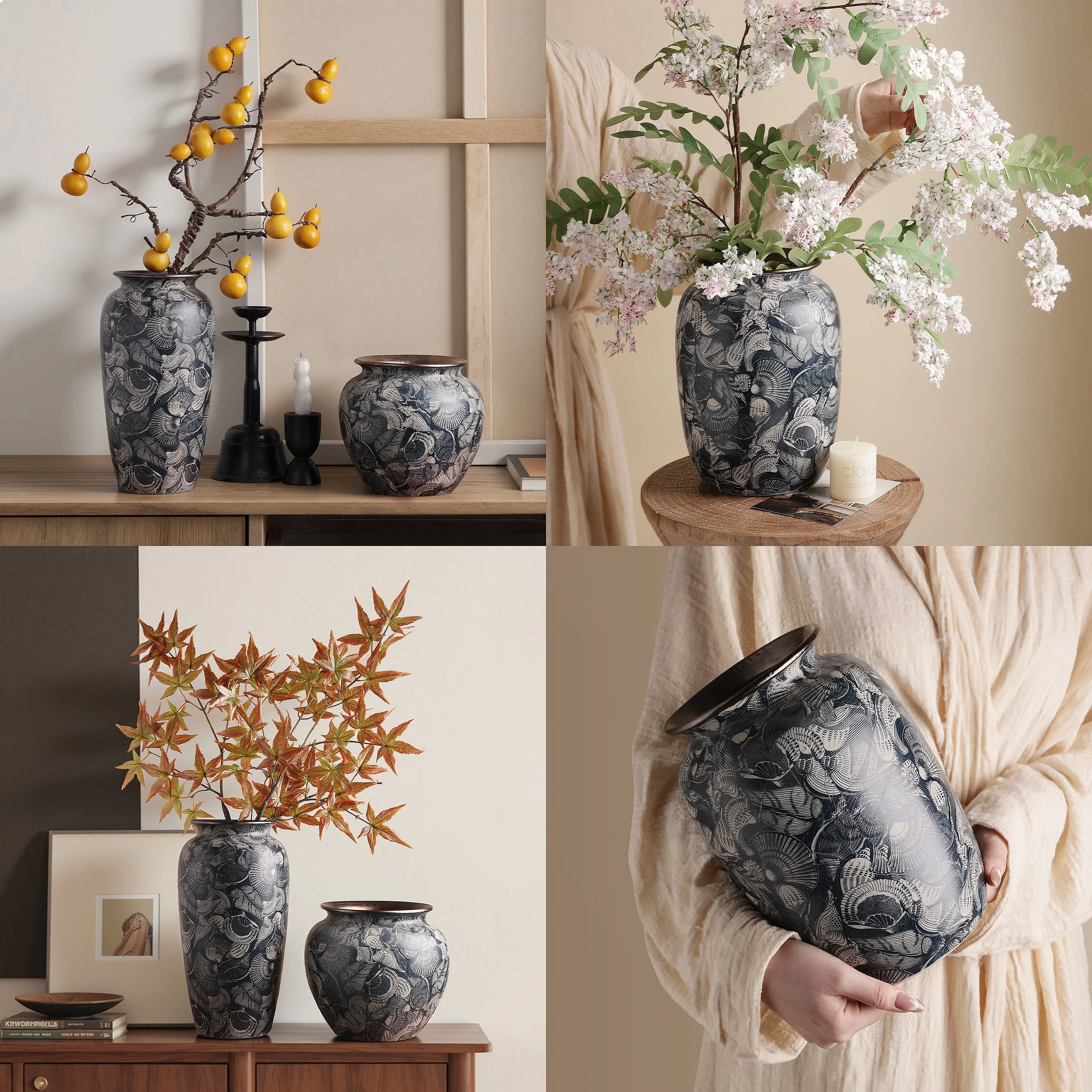 Jingdezhen New Chinese Ceramic Flower Vase Retro Light Luxury Tabletop Decoration for Home Hotel