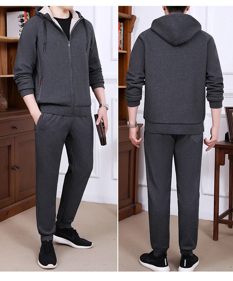 

Velvet Set Winter Dad Set Two-piece Cardigan Lamb Wool Set Men's Set Winter Pure Cotton Middle-aged and Elderly Sports Plus