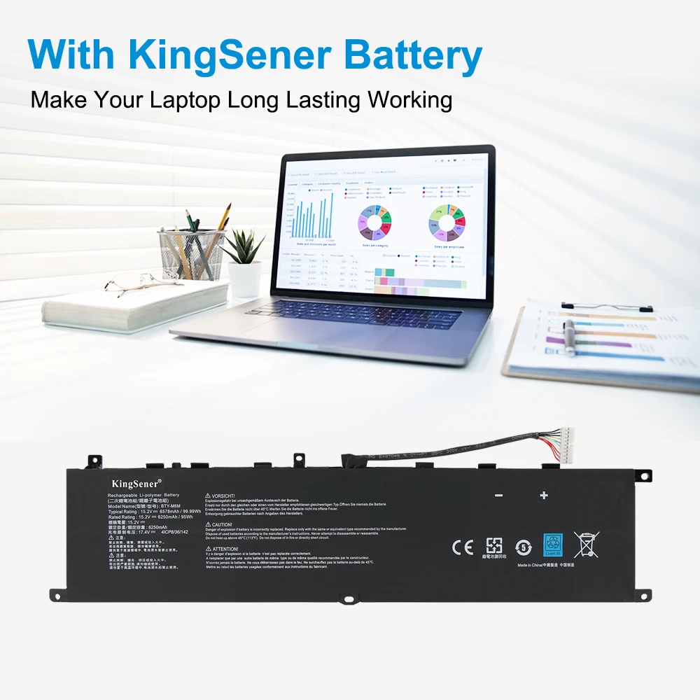 KingSener BTY-M6M Laptop Battery For MSI Creator 15 A10SD A10SF GS66 Stealth 10SFS 10SGS 10SE-045 10UG GE66 Raider 10SFS WS66