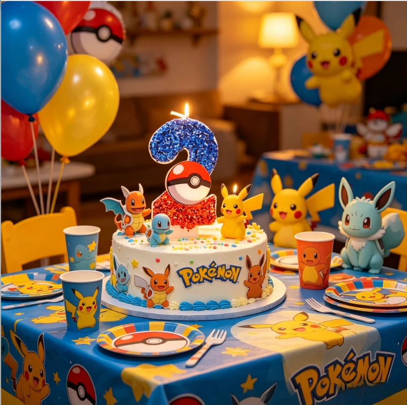 Pikachu-Themen Geburtstagstortenkerzen Anime-Cartoon Partydekoration Kinder-Partyzubehör Tortendekoration Ornamente Geschenk