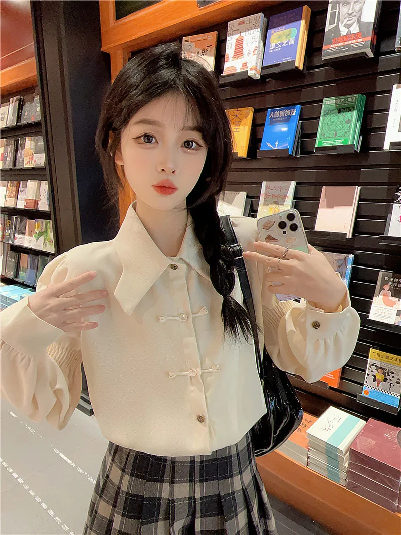 

Рубашки с длинным рукавом, женские шифоновые рубашки на шнуровке с приталенным воротником, китайская романтическая женская элегантная молодежная повседневная одежда в консервативном стиле