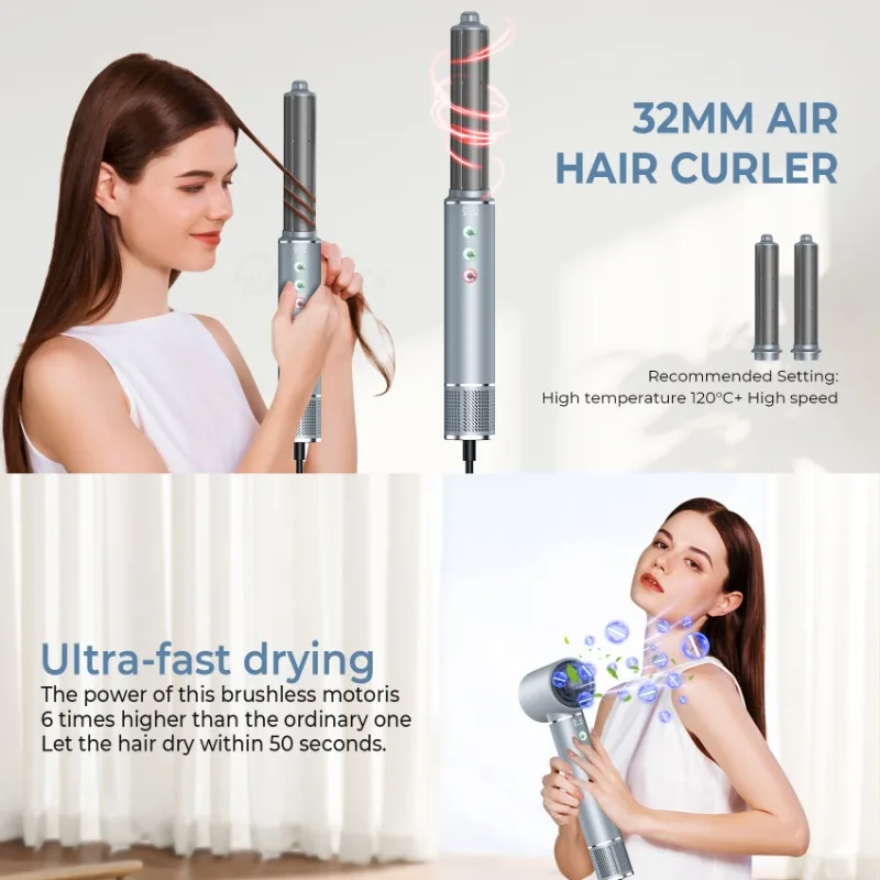 High Speed Multifunctional 5in1 Hot Air Comb Hair Dryer Hair Straightener 11W Brushless Motor 200Million Negative Ion Curly Hair