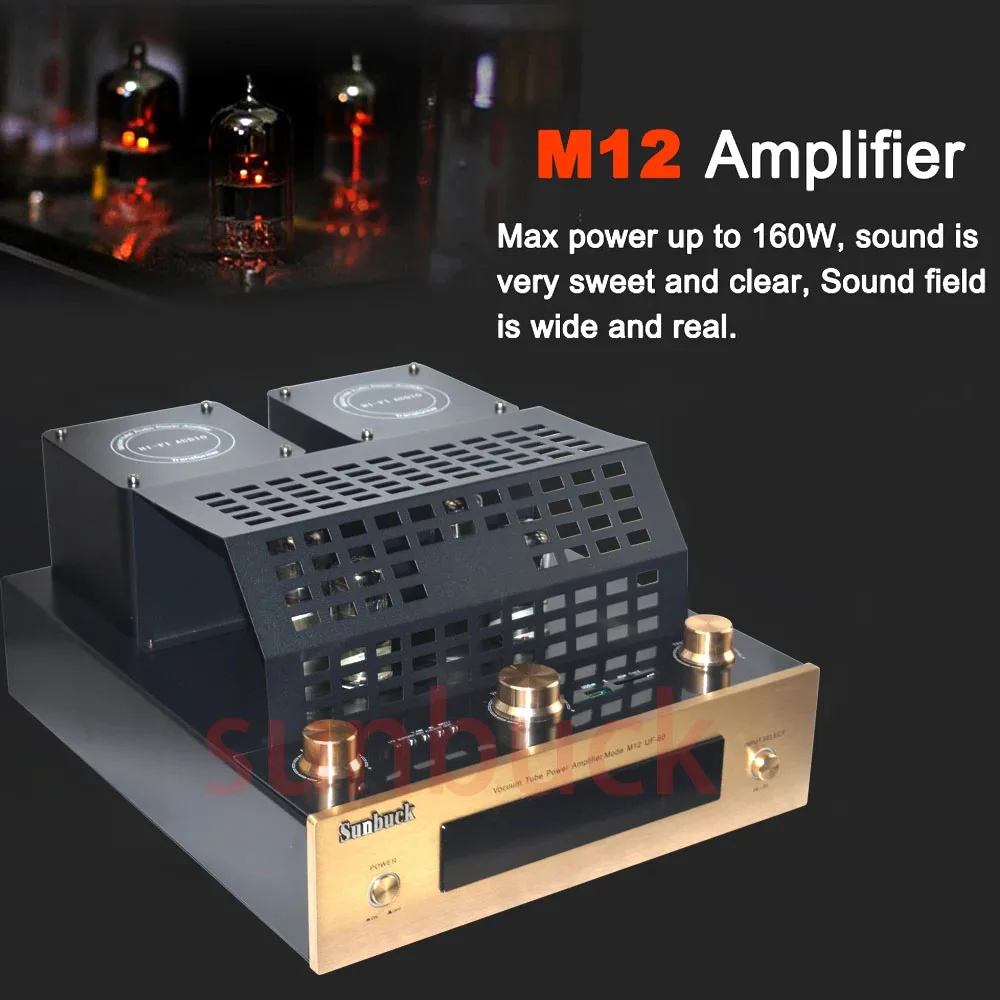 Sunbuck Amplifier Bluetooth, pengeras suara HI-FI Premium 6K3P 4.2 Bluetooth 160W 2.0 tabung vakum mendukung USB SD