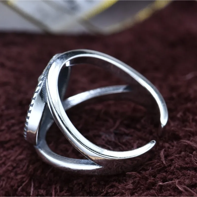 Genuine S925 Sterling Silver Rings for Men Women New Fashion Relief Virgin and Child Adjustable Size Amulet Vintage  Jewelry