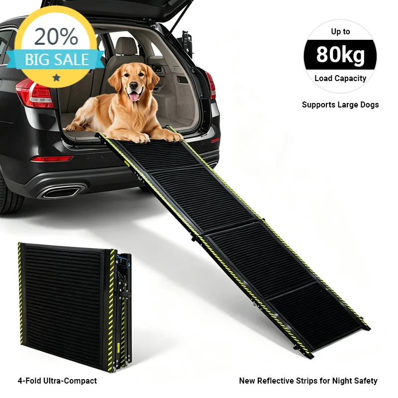 Portable Non‑Slip Folding Pet Stairs Dog Ramp 80KG Load With Reflective Strip For SUV Large Dogs