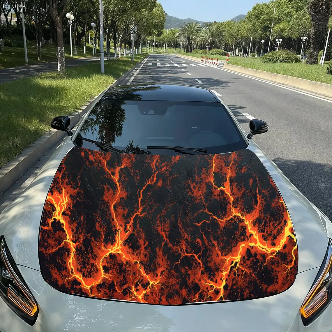 

Lava Flame Dark Art PVC Car Hood Wraps, Self-Adhesive Waterproof Car Bonnet Decal Sticker, Car Decoration Protection Stickers fo