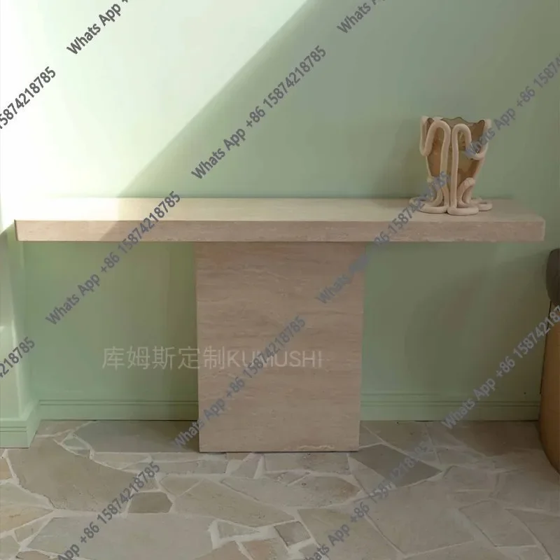 

JNatural Travertine Retro Entrance Table Mid-ancient Style Designer Entrance Entrance Table Designer Model