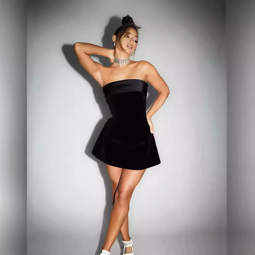 Abito elegante da donna con scollo a barchetta, sexy, senza schienale, con spalle scoperte, aderente, mini abito da sera retrò, abiti da festa