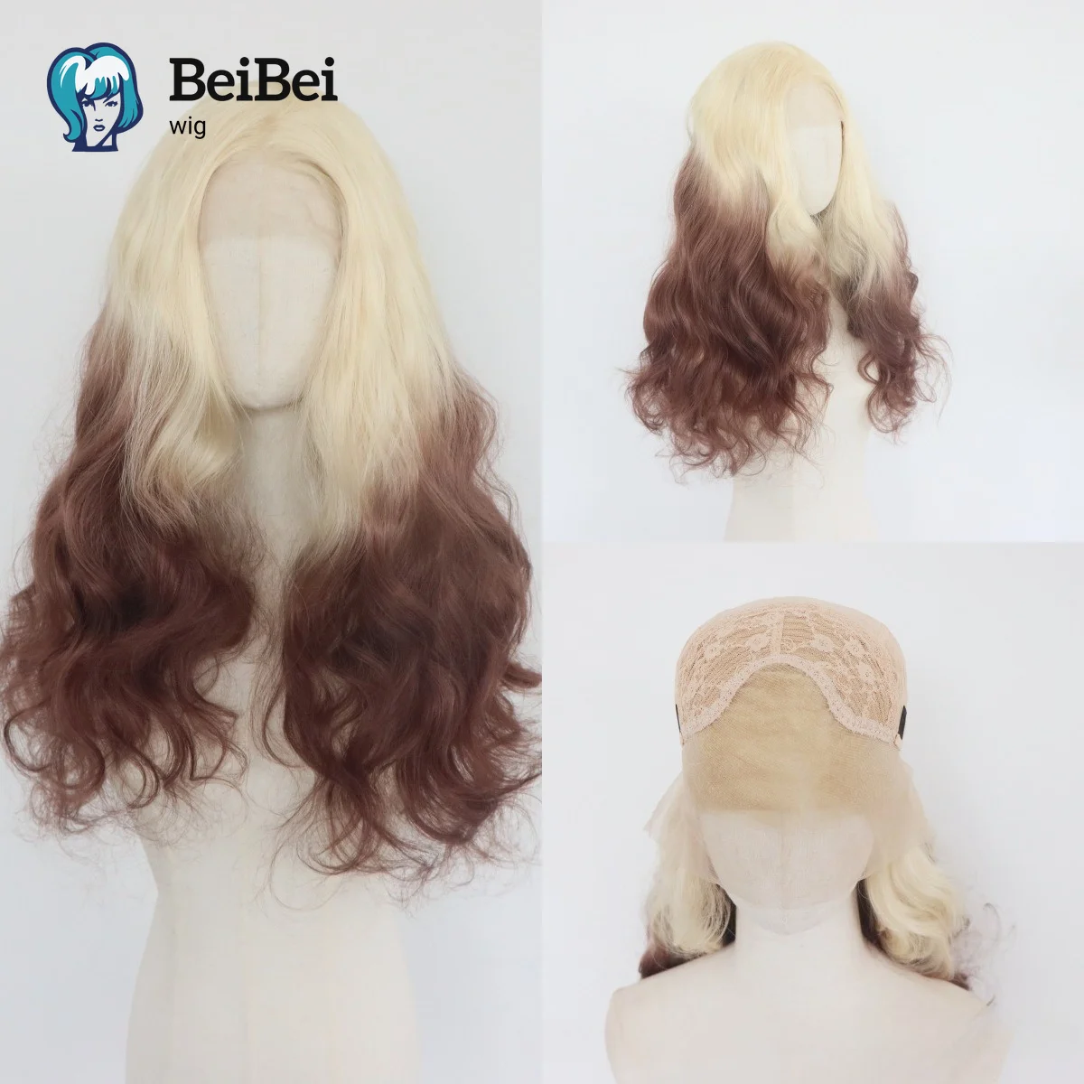 13*4 Ombre Brown Blonded Pre Plucked Synthetic Lace Wigs for Women 24Inch Curly Wig with Heat Resistant Fiber Cosplay Daily Use