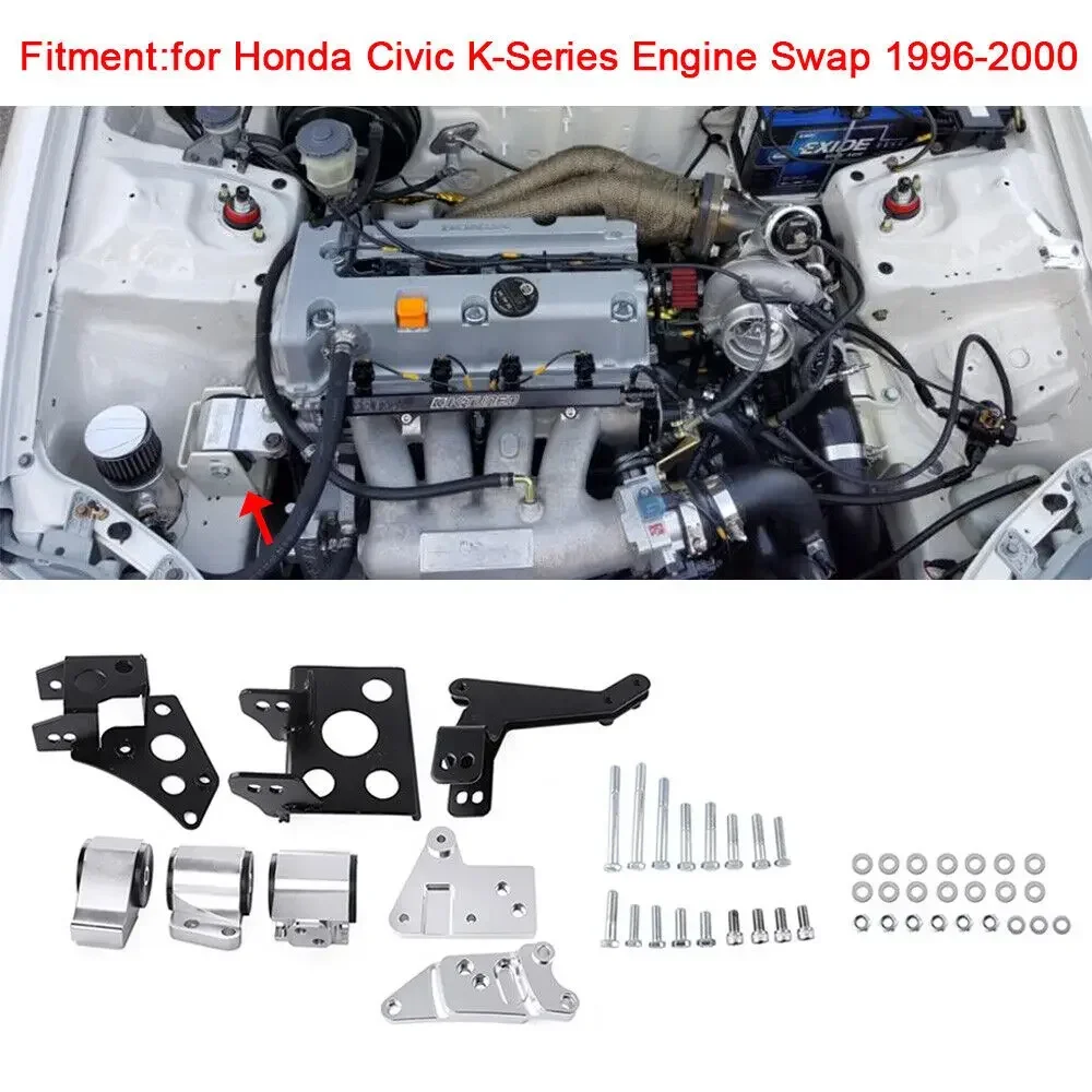 For 1996-2000 Honda Civic EK Chassis K-Swap Engine Mount Bracket Kit K20 K24 K-Series DOHC