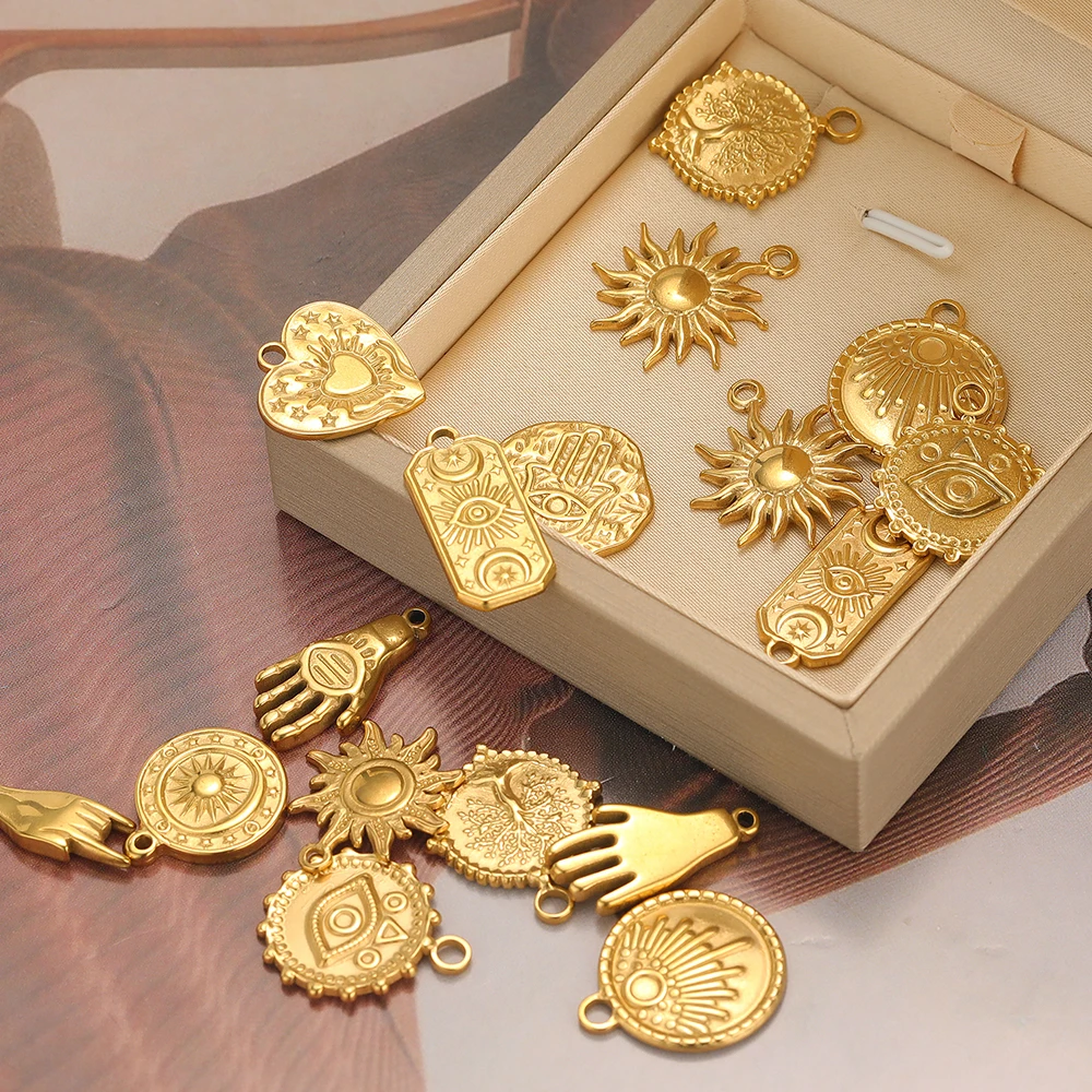 5pcs Stainless Steel Cross Sun Charms Gold Color Heart Pendant Bulk for Necklace Bracelet Making DIY Jewelry Earring Accessories - Image 5