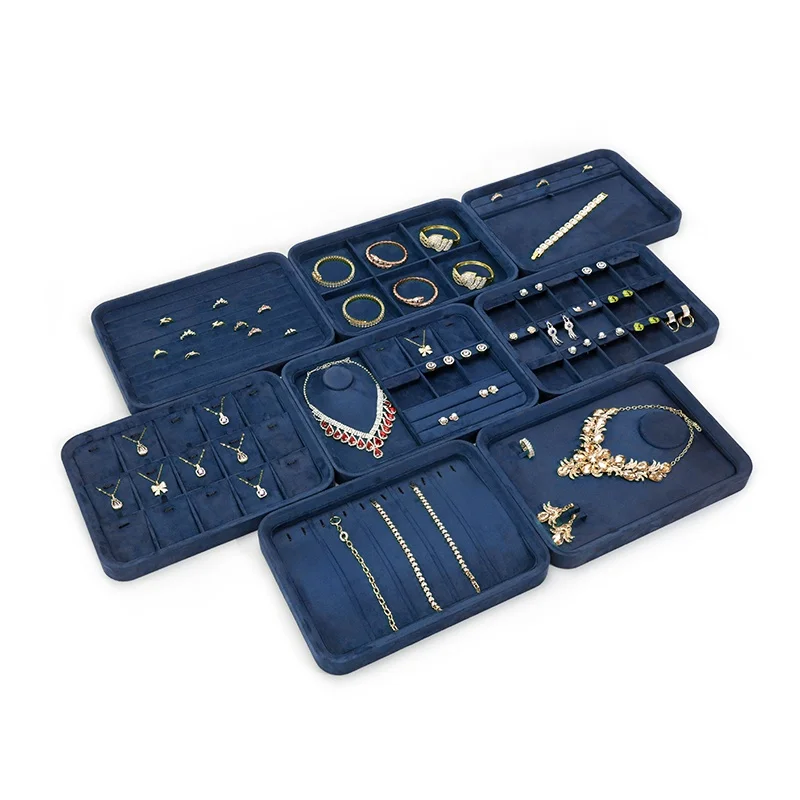 

Blue Jewelry Window Show Organizer Tray Women Jewerly Necklace Bracelet Storage Box Earring Pendant Show Stand