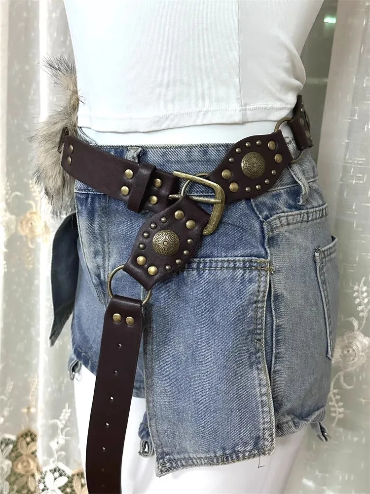 Corsé de piel sintética con remaches de retales para mujer, faja femenina, abrigo, pretina, decoración de vestido, cinturón ancho J1333