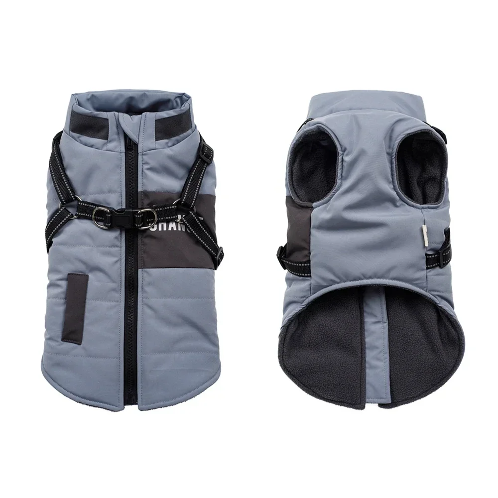

Pet Dog Windbreaker Jacket With Dual D-Ring Leash Vest Warm Hoodie Coat Outdoor Pet Clothes