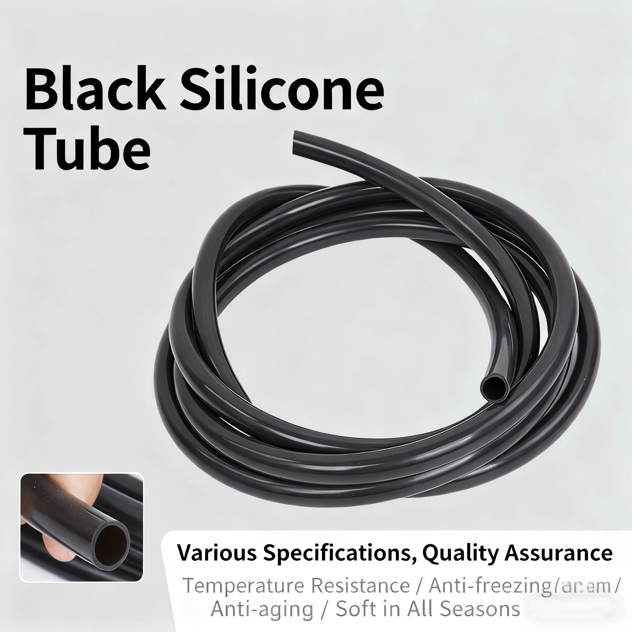 

Black Silicone Tube Silicone Rubber Hose High Temperature Resistant And Anti-aging Wear-resistant Sleeve Inner Diameter 1~60mm