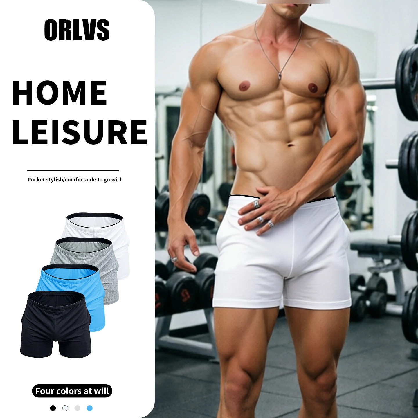 ORLVS Men Cotton Lounge Shorts with Pockets Solid Elastic Waist Sleep Boxers Breathable Soft Home Gym Workout Underwear Shorts