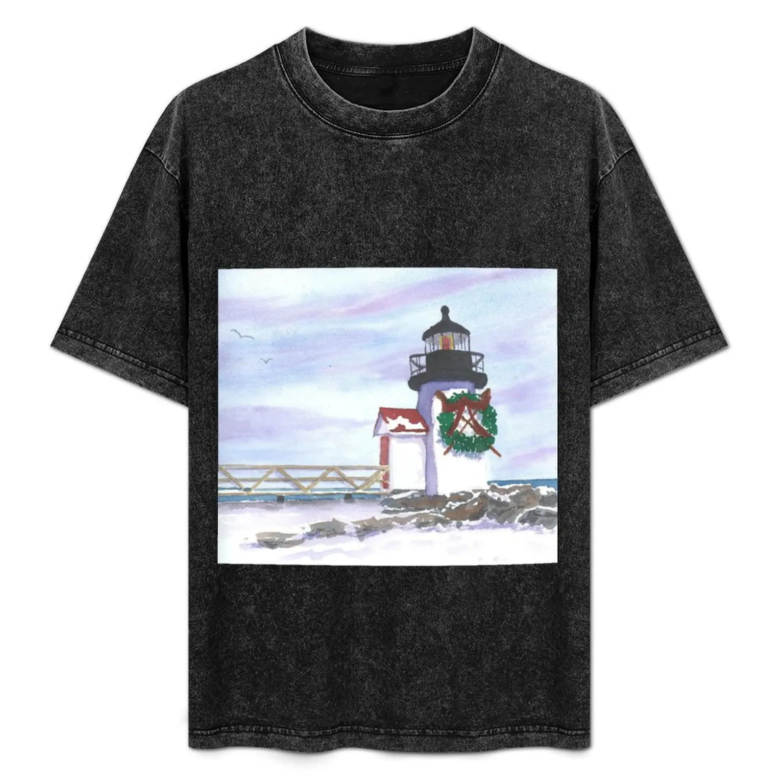 Nantucket Lighthouse at Christmas T-Shirt blacks vintage clothes mens graphic t-shirts hip hop