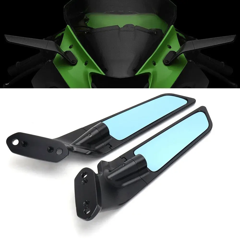 New Motorcycle Mirror Blue Anti-glare Wind Wing Rotating Rearview Mirror Kit For Kawasaki Ninja 636 ZX-6R 2019-2024