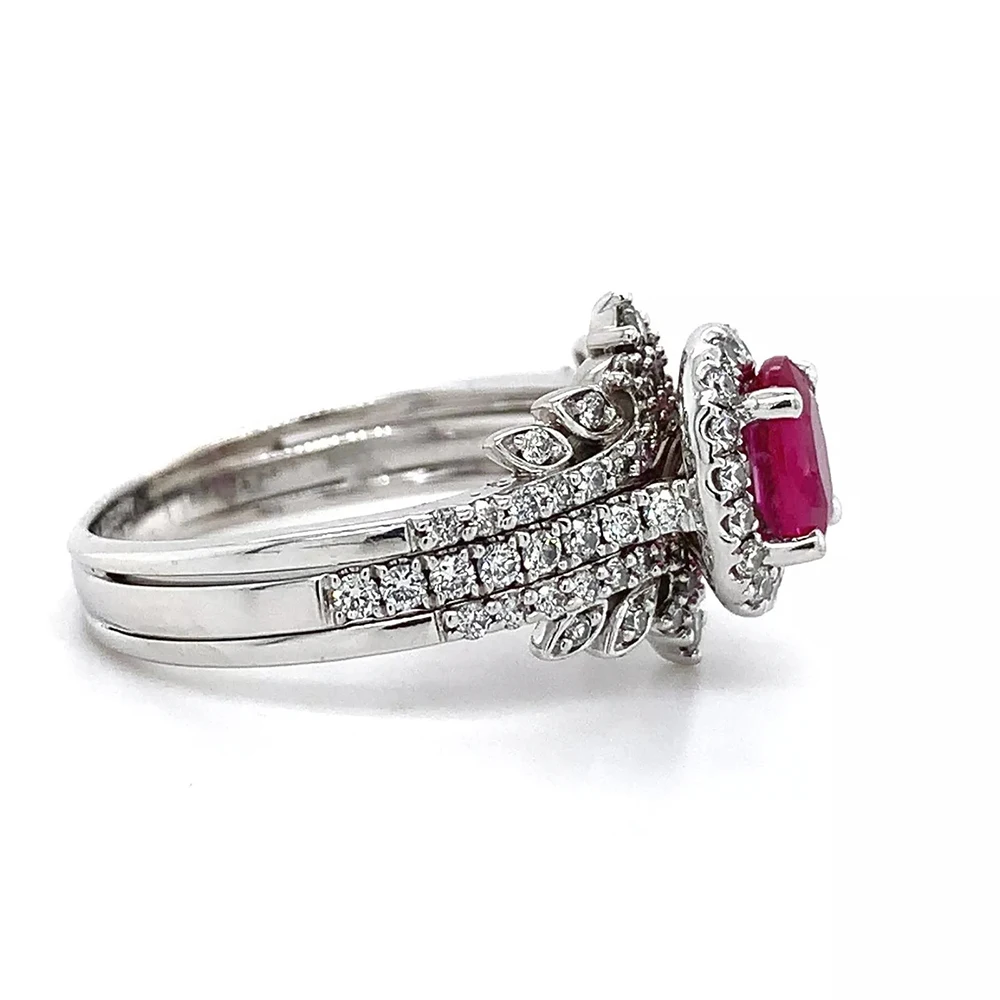 Women's Bohemian Style 3pcs Stackable Ring Set with Red AAA Zircon
