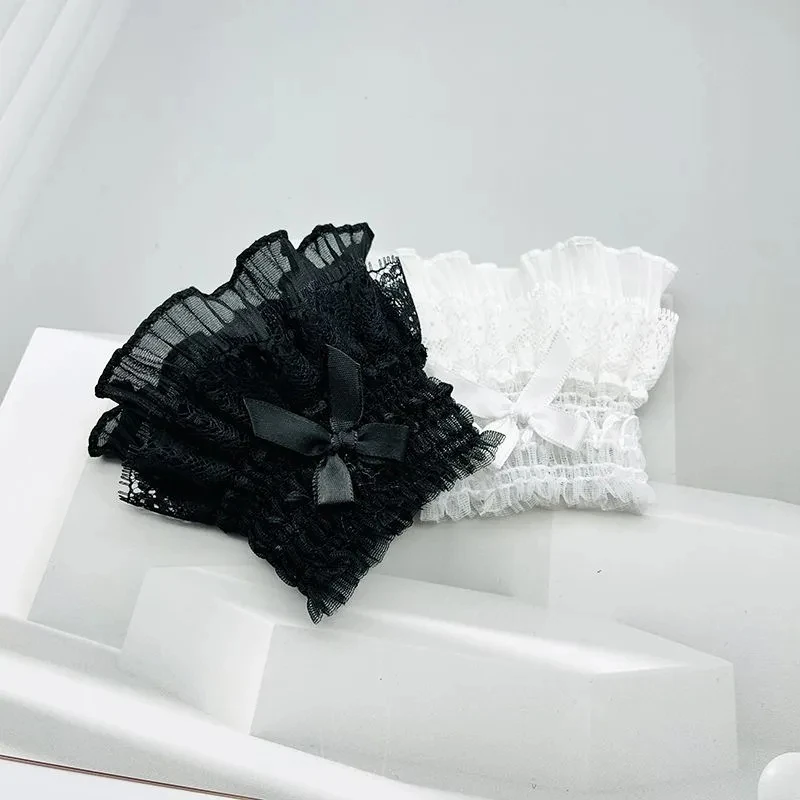1 paire de manchettes de poignet en dentelle détachables, Lolita, doux, Floral, à volants, élastique, faux poignets noirs et blancs, accessoires de bracelet