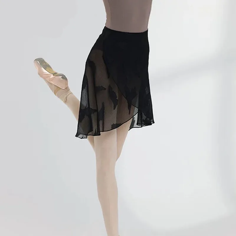 발레 스커트 여성 깃털 패턴 블랙 랩 스커트 발레 튜튜 스케이트 스커트 신축성 있는 성인 발레리나 체조 댄스 의상