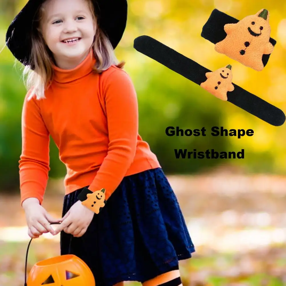 Halloween Wristband Cartoon Ghost Decor Soft Plush Bracelet Circle Children Halloween Party Slap Bracelet Unisex Snap Ring