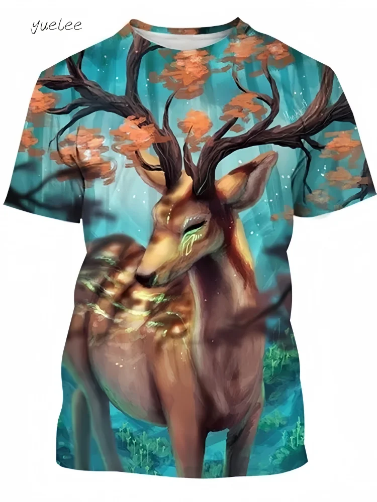 

3D Printed Elk Camouflage Men's T-Shirt Summer Outdoor Men Short Sleeved Fashion Casual Men's Clothing Trend Round Neck Men Top