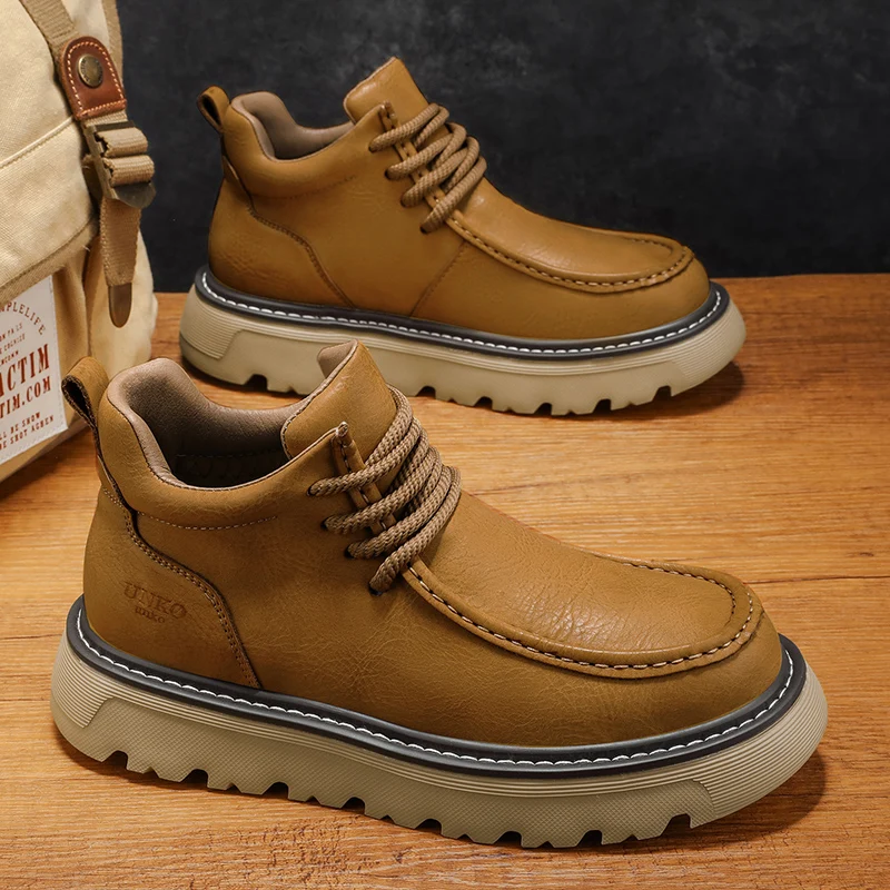 

Men's Winter Boots Mid-Calf Waterproof Hiking Shoes Anti-Slip Thick Bottom Heightened Workwear Yellow Boots