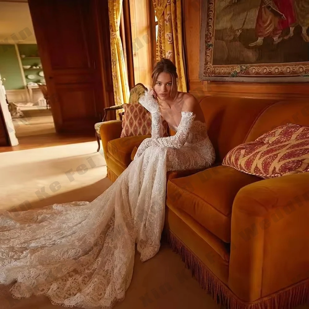 2026 Robes de mariée de luxe pour femmes sirène bohème dentelle à manches longues robes de mariée princesse robe de mariée robe personnalisée