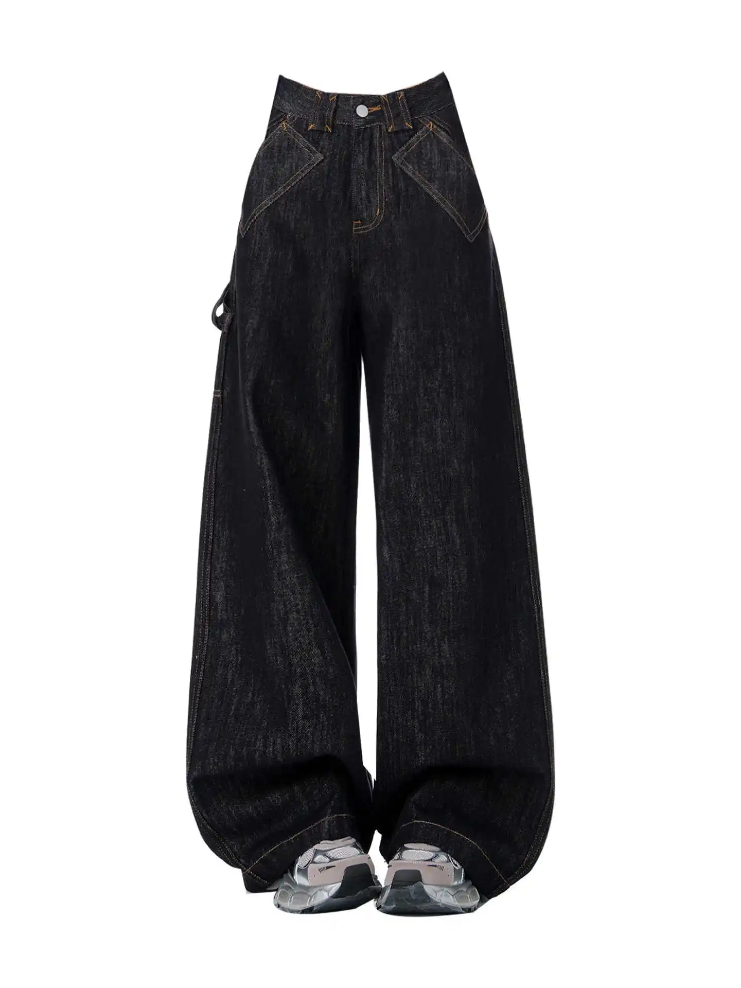 

Women's Black Gothic Baggy Y2k Emo Cargo Jeans Japanese 2000s Style Jean Pants Vintage Harajuku Oversize Denim Trousers Autumn