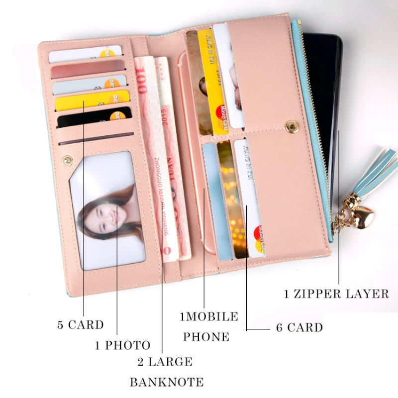 Fashion Long Wallet Slim Ladies Clutch High Quality Card Holder Buckle Tassel Leather Wallet